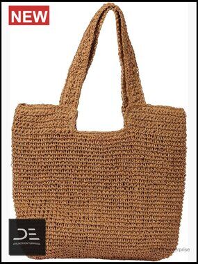Large Woven Straw Beach Tote Shoulder Bag - Foldable Summer Vacation Handbag